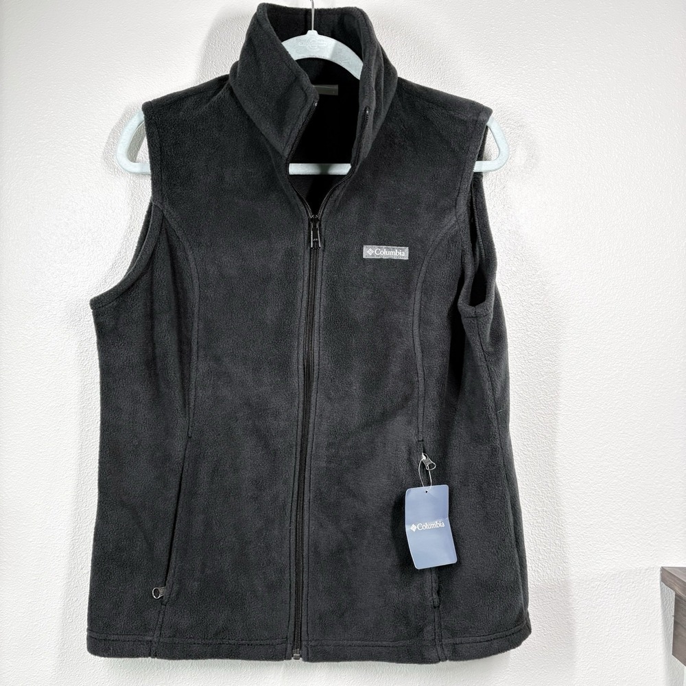 Columbia Womens L Black Vest Benton Springs Fleece Full Zip New W/ Tags